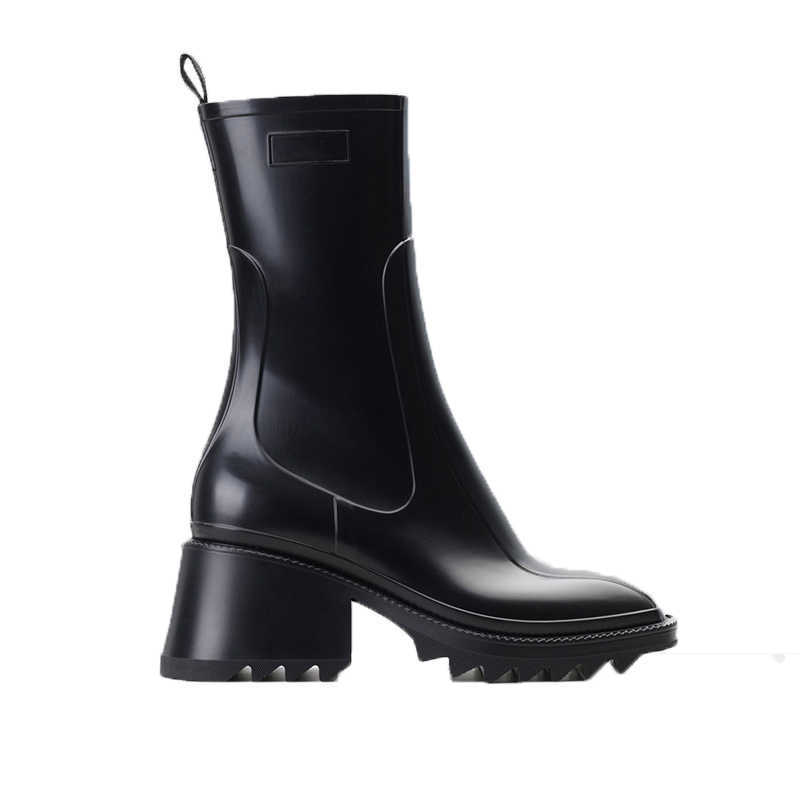 

newest women designer betty rubber rain boots block heel sleek square toe pvc leather boot style woman shoes size 35-40, Colour 5
