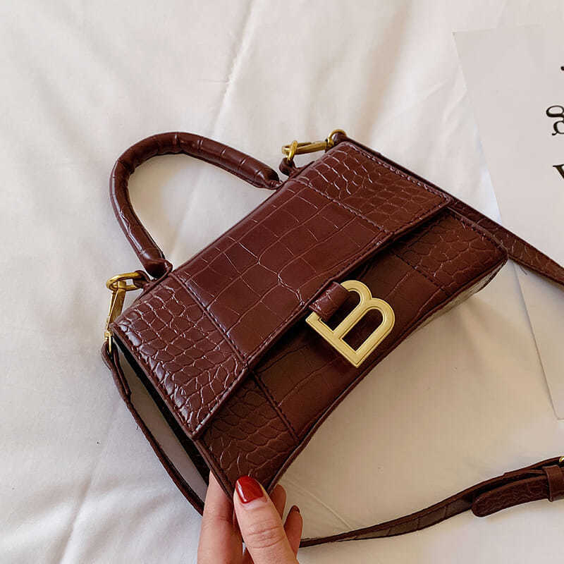 

Designer Luxury Soft Top-Handle Tote Women Alligator Leather Hourglass Handbag Girl Brand B Metal Shoulder Messenger Bags Female 210506