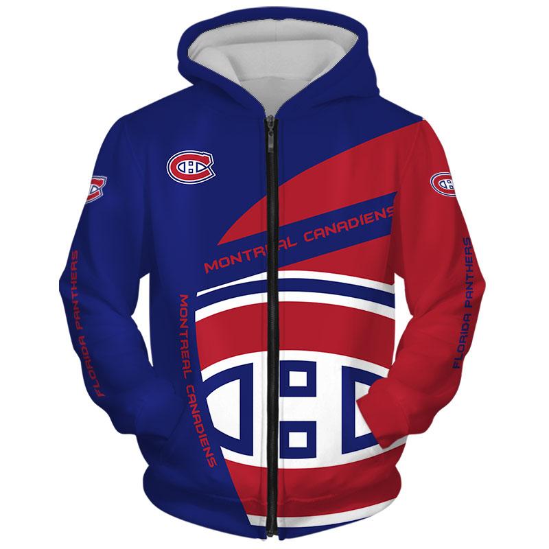 Sweats à capuche pour hommes Sweatshirts Montréal Fashion manches longues 3D Canadiens Zip Blue Blue Rouge Couture Fun Lettre Sweat-shirt