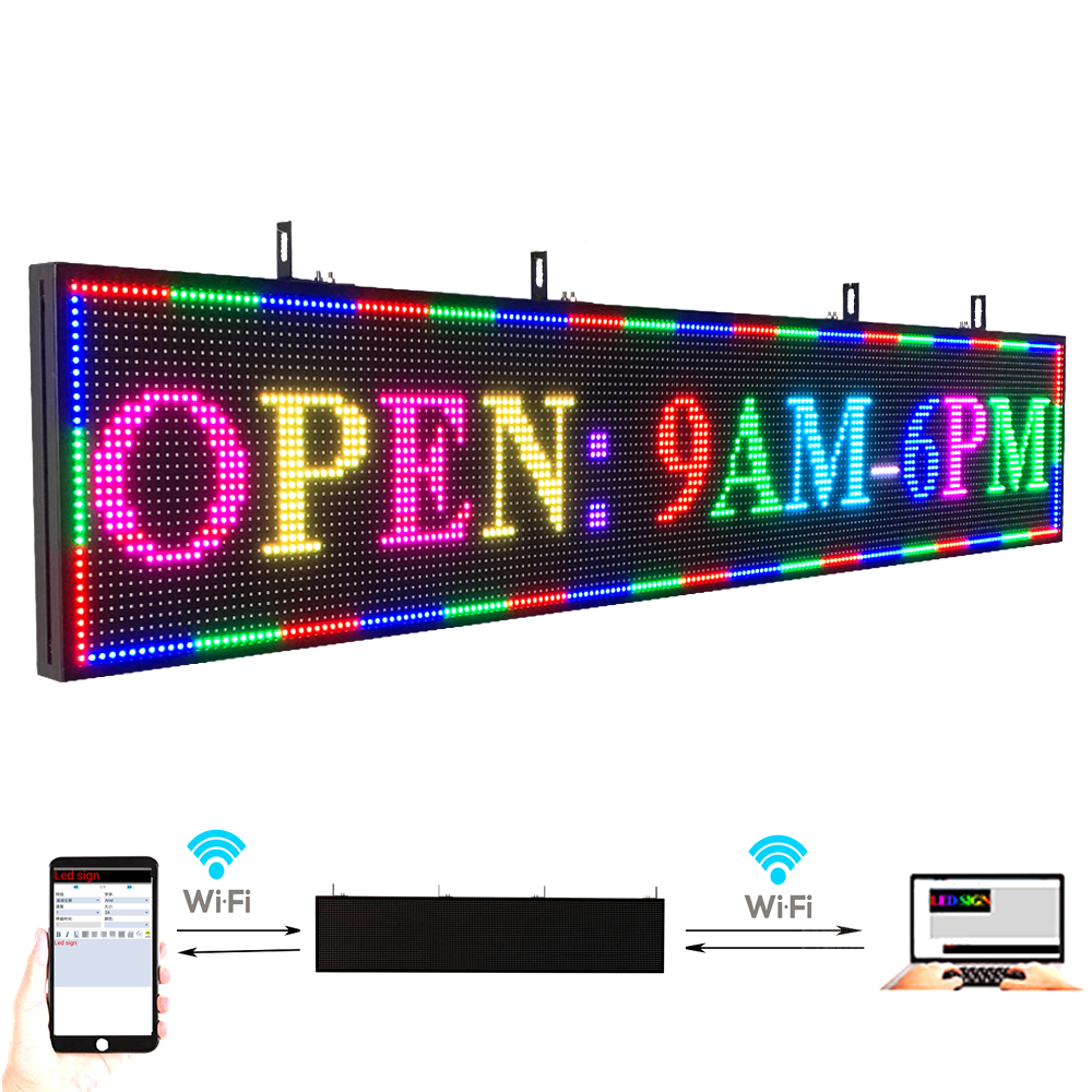 LED Sign Scrolling Message Display Outdoor Full Color P10 77"X14"WIFI control electronic for business Advertising Board-image-706866031