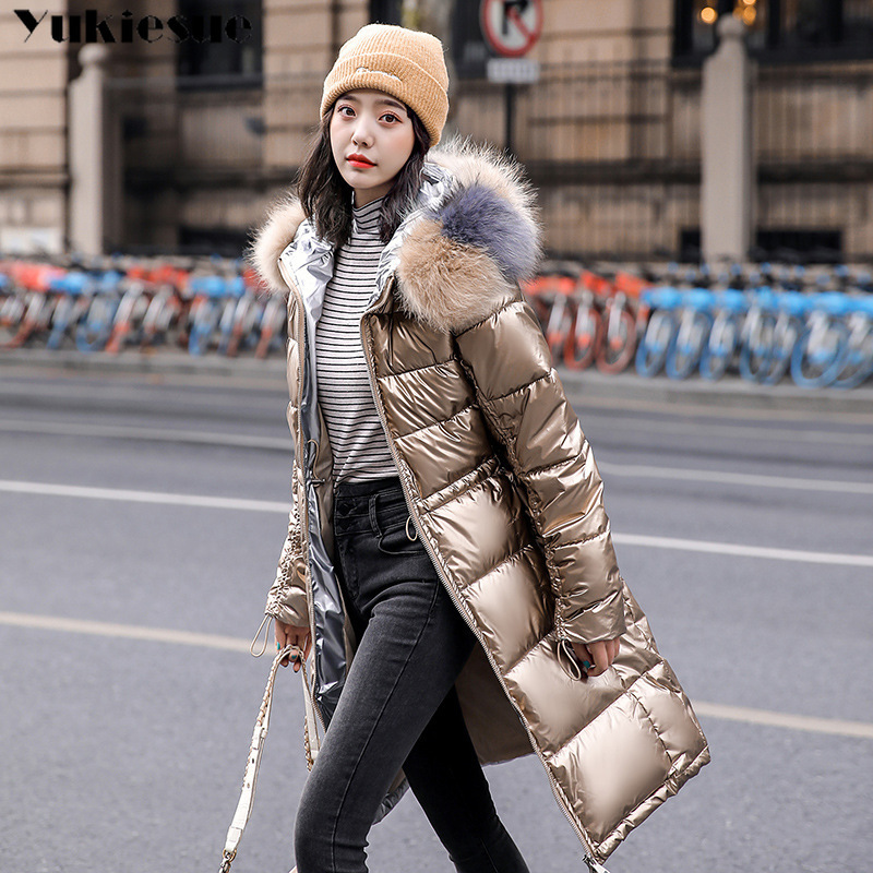 

Plush Inner Liner Loose Parka Women Down Cotton padded Jacket Thick Winter long Coat Warm Outerwear Plus size -XL 210518, Gold