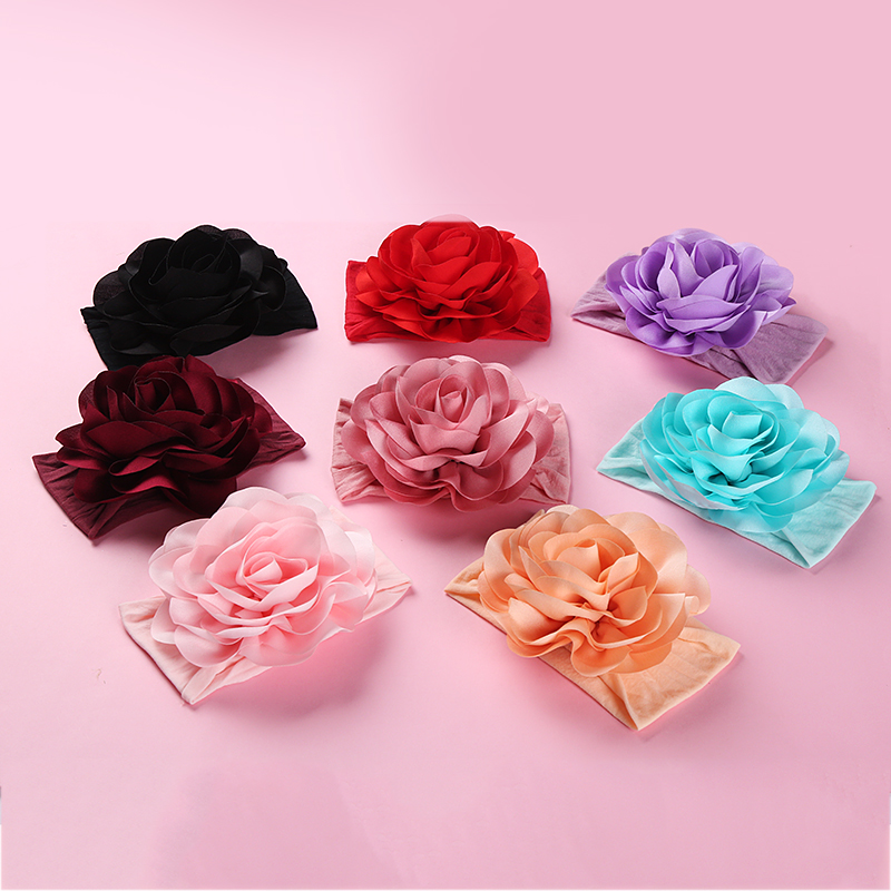 

24pc/lot Baby Girls Large 5inch Chiffon Flower Nylon Headband Newborn Toddler Turban Head wraps Kids Props Hair Accessories, Multi-color