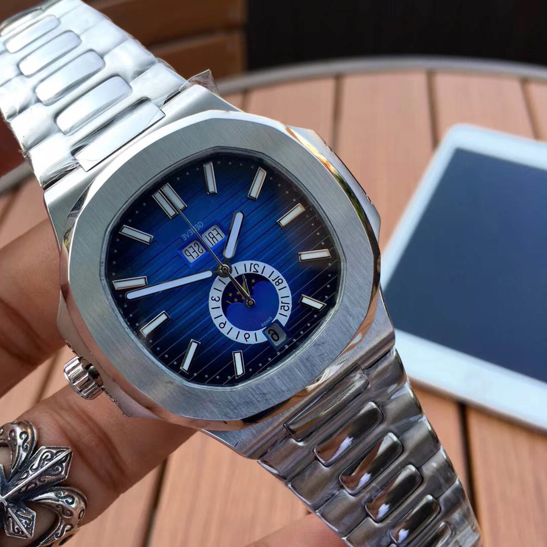 

Men Automatic high quality Watch Silver Strap Blue Stainless Mens Mechanical Wristwatch waterproof Super luminous watches for men, Slivery;brown