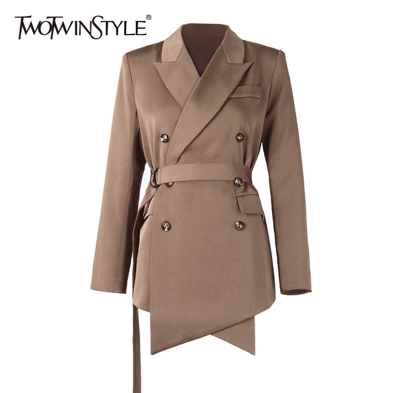 

Casual Solid Blazer For Women Notched Long Sleeve Double Breasted Lace Up Plus Size Blazers Female Fashion 210524, Aspicture