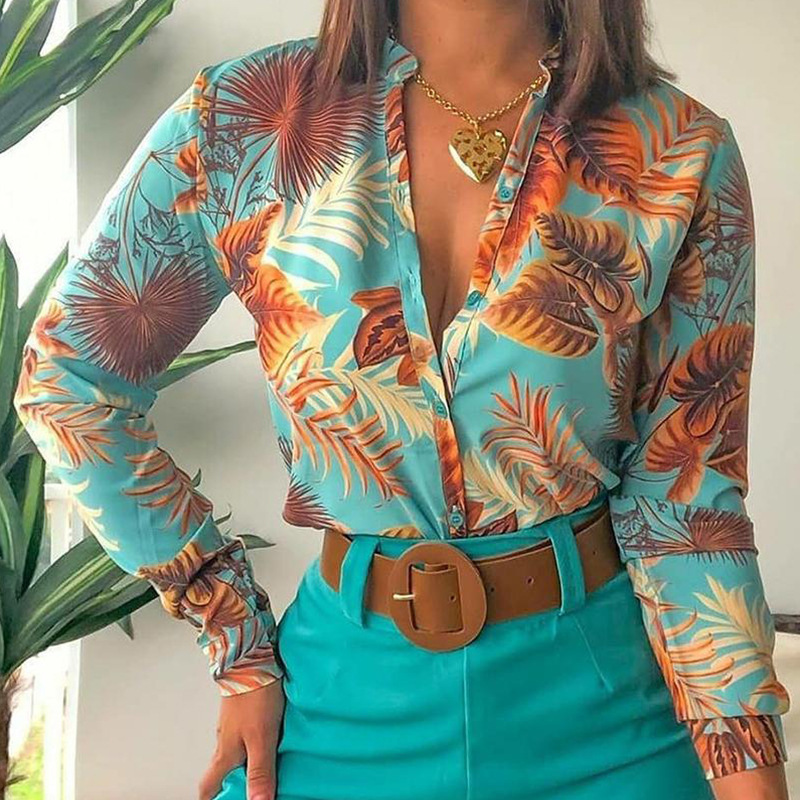 

Women Multi-Color Casual Fashion Printed Stand Collar Elegant Shirts Shorts Pants Can Be Purchased Separately Womens Tops 210521, Dark blue shorts