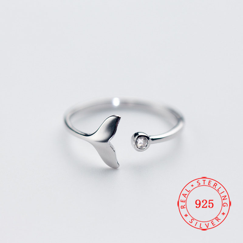

Genuine 925 Sterling Silver Adjustable Fish Tail Mermaid Love Ring for Girlfriend Wife Women Good Quality Minimalist Jewelry Finger jewellry