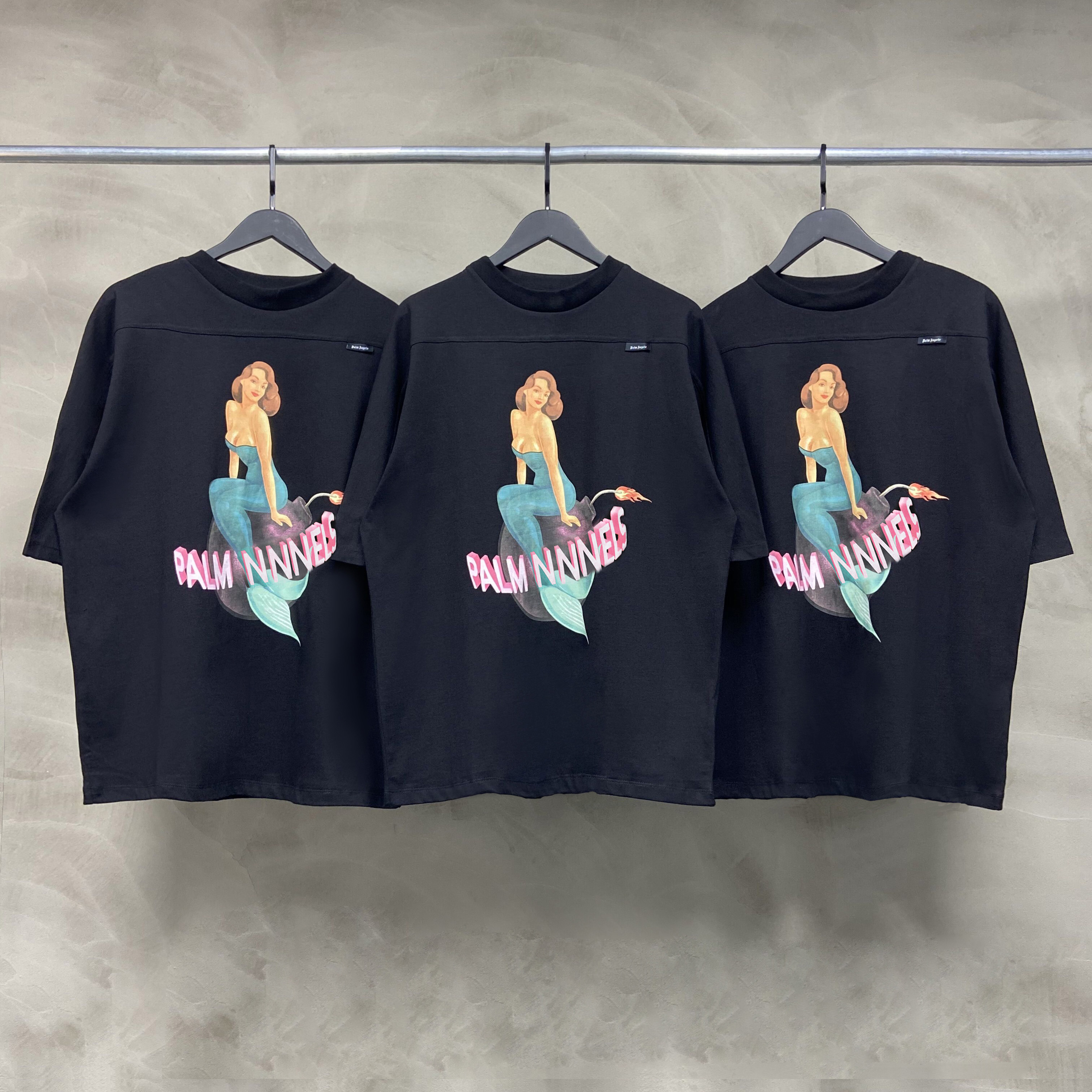 20SS Palms Angers Angels Hommes T-shirt Mermaid Retro Imprimé à manches courtes Male Pa Bomb T-shirt T-shirt Femme Vêtements