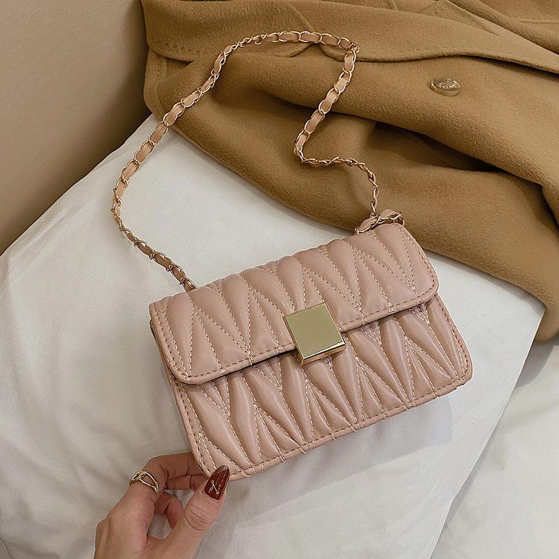 

Evening Bags Women's Bag 2021 Cover Flap Creases Winter Retro Messenger Shoulder Crossbody Chain Small Square For Women, Black