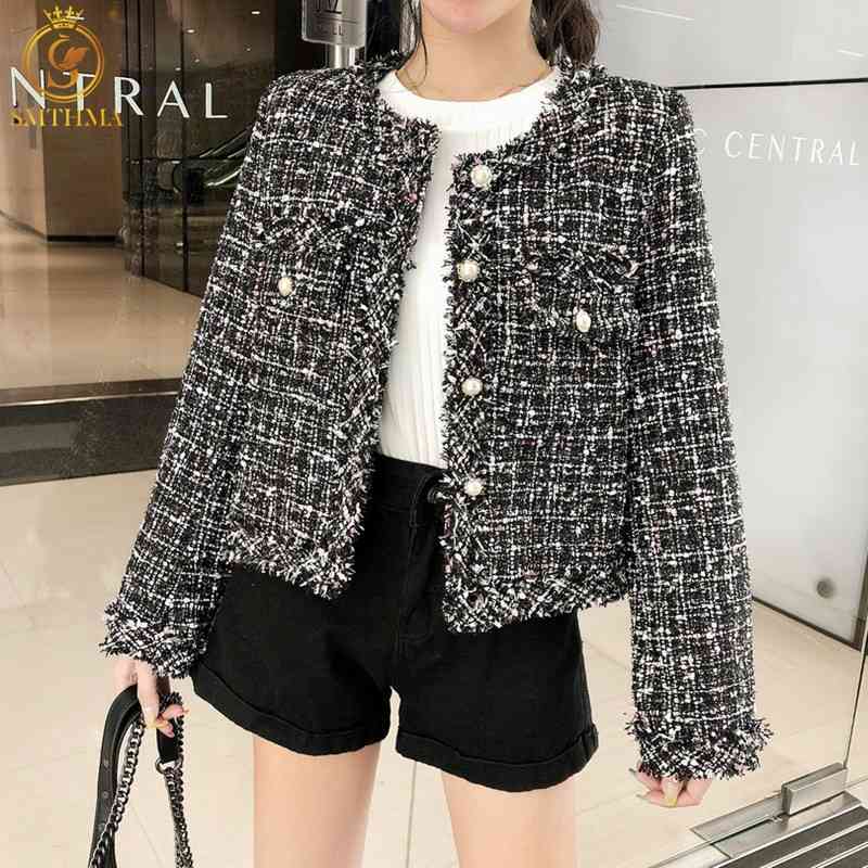 

Women Fashion Tweed Tassel Jacket Coat Vintage Long Sleeve Female Outerwear Chic Tops 210520, Photo color