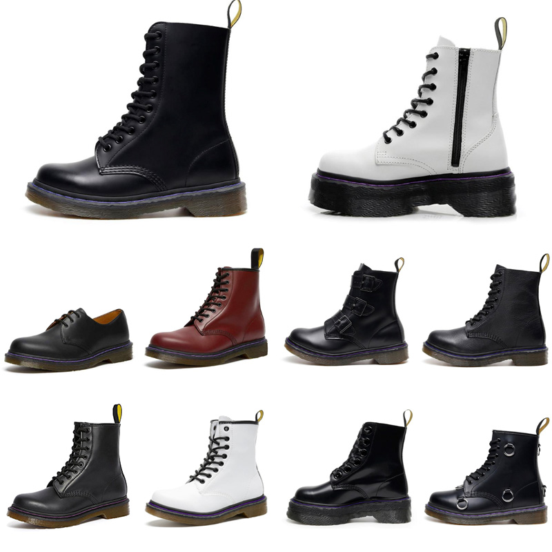 

Classic Mens Womens boots Black white Red Navy Vintage shoes platform Smooth Leather lace Boot winter 36-44, Color#1