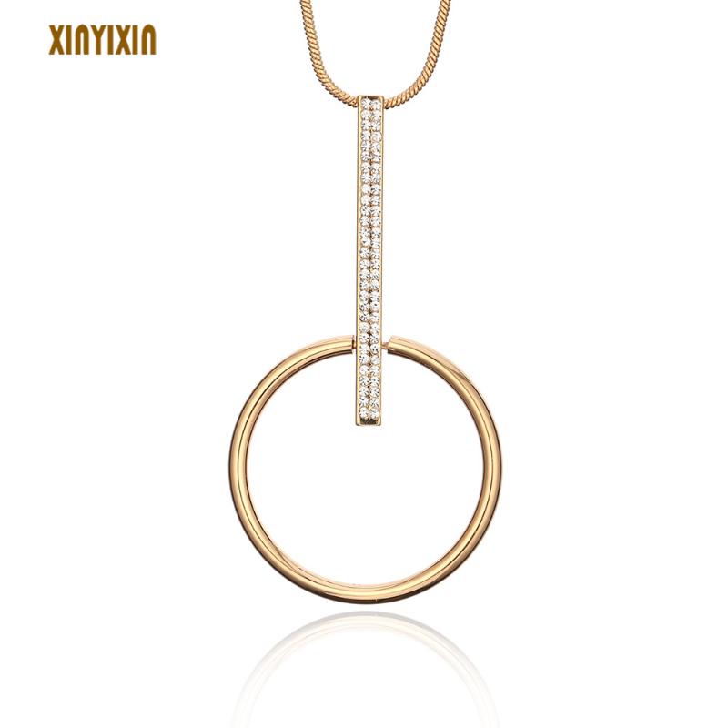 

Pendant Necklaces Fashion Gold Big Round Circle Long Necklace For Women Simple Style Crystal Bar Sweater Chain Wedding Party Jewelry Gift