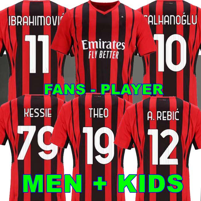 

Thailand 21 22 Fans Player Version AC Soccer milan IBRAHIMOVIC jerseys 2021 TONALI Mandzukic Kessie brahim BENNACER THEO REBIC LEAO Men kid sets socks football Kits, 2010 home patch