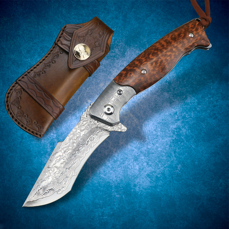 

Outdoor Camping Hunting VG10 Damascus Steel Folding Knife Survival High Hardness Tactical and Sheath Fixed Blade EDC Sharp Utility Tool