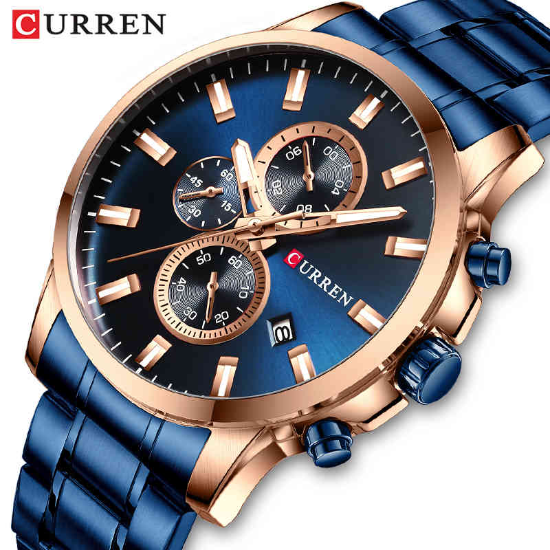 

CURREN Watch Men Top Brand Luxury Quartz Men's Watches Stainless Steel Waterproof Chronograph Date Male Clock Relogio Masculino 210517, Silver black