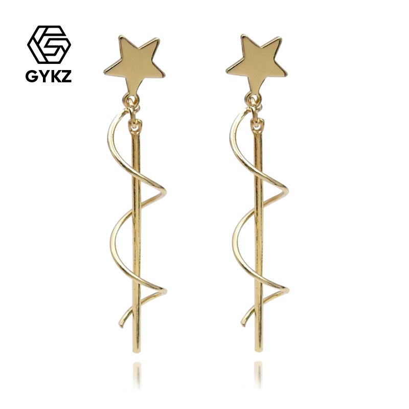 Stud GYKZ Metal Earings Fashion Jewelry Earrings Star Spiral Curved Long Tassel Rod Push-back 2021-image-706817215