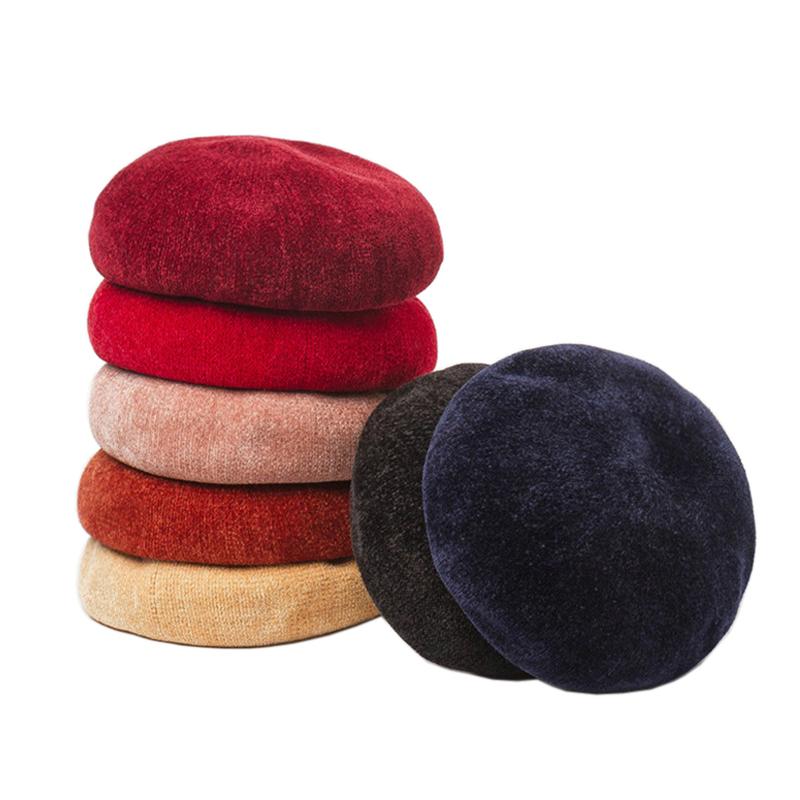 

Berets JOYHY Women's Chenille Solid Color Artist Adjustable French Hats Autumn Winter Teenage Girls Black Baret Beanie Flat Hat, Brick red