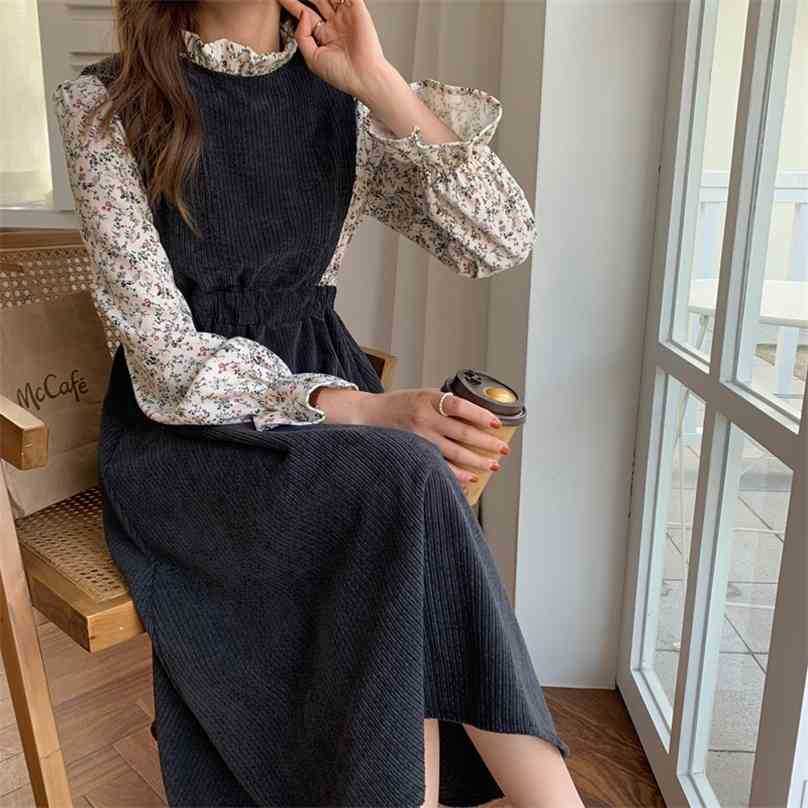 

Spring Women French Retro Dresses Patchwork Floral Printing Long Gentle Elegant Chic Female Fashion Clothe 210525, Coffee