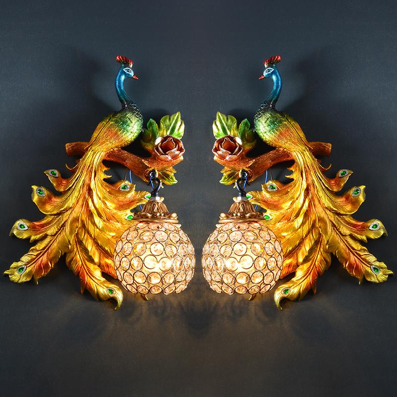 

Nordic Modern Peacock Wall Lamps Creative Resin Living Room Decor Lighting Fixtures America Vintage LED Sconce Lights Lamp