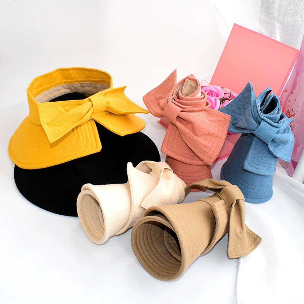 

Sun hat Korean women travel in summer protection big edge fashion open top bow foldable sun hat, Blue;gray