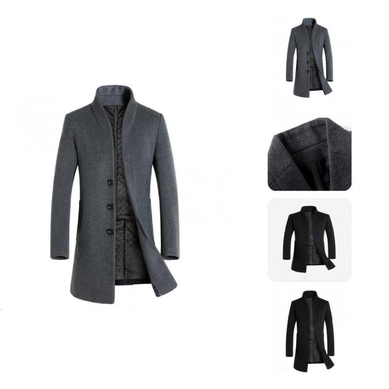 

Men's Trench Coats Winter Simple Slim Fit Warm Windbreaker Top Coat Buttons For Daily Wear, Tan;black