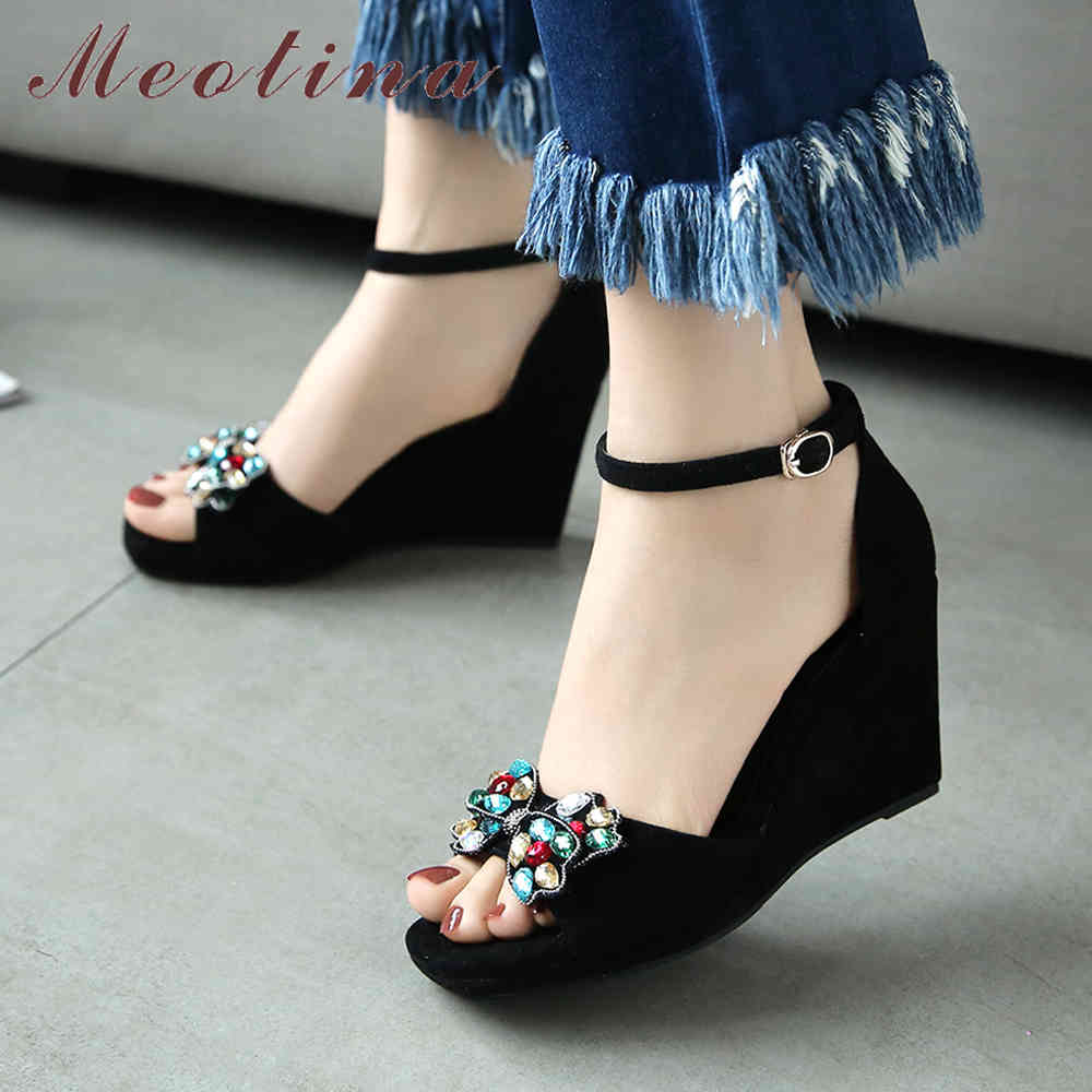 

Summer Sandals Women Shoes Kid Suede Platform Wedges High Heel Buckle Ankle Strap Lady Size 39 210517, Black