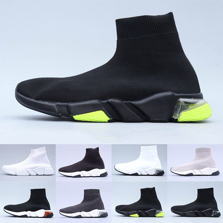 

2021 Top Quality Paris Mens Womens Casual Shoes Speed Trainers Knit Sock White Black Khaki Watermark With Box Size 36-46