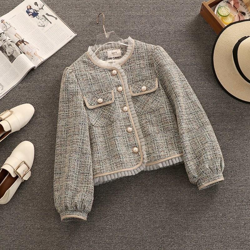 

Women's Jackets High Quality Vintage Small Fragrance Tweed Jacket Coat Women Korean Casual Woolen Fashion Streetwear Outwear Crop Top, Black;brown