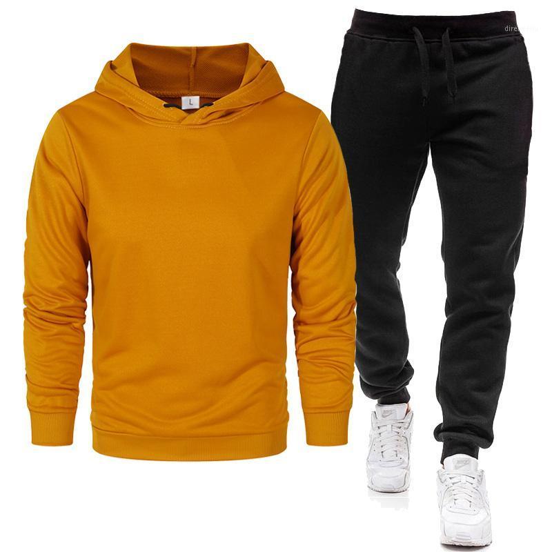 

Running Sets Tracksuit Men Autumn Winter Hooded Sweatshirt Drawstring Outfit Sportswear 2021 Male Suit Pullover Two Piece Set Casual, Black;blue