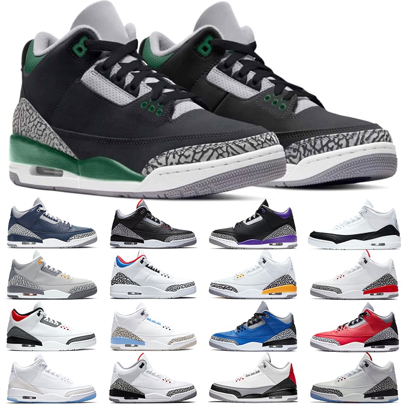 

Air Jordan 3 Retro Men Basketball Shoes 3s Pine Green Black Cement Racer Blue Fire Red Court Purple Cool Grey UNC Laser Orange Katrina Mens Sneakers Sports Size 40-47, #17 pure white 40-47