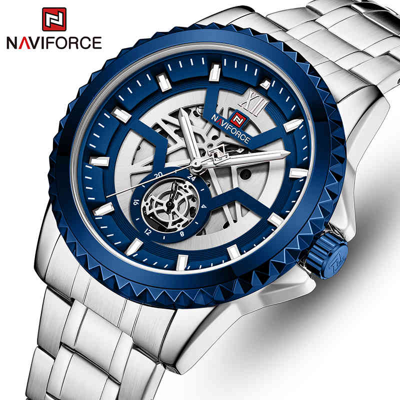 

NAVIFORCE Mens Watches Top Luxury Brand Full Steel Waterproof Sport Quartz Watch Men Fashion Date Clock Relogio Masculino 210517, Silver black
