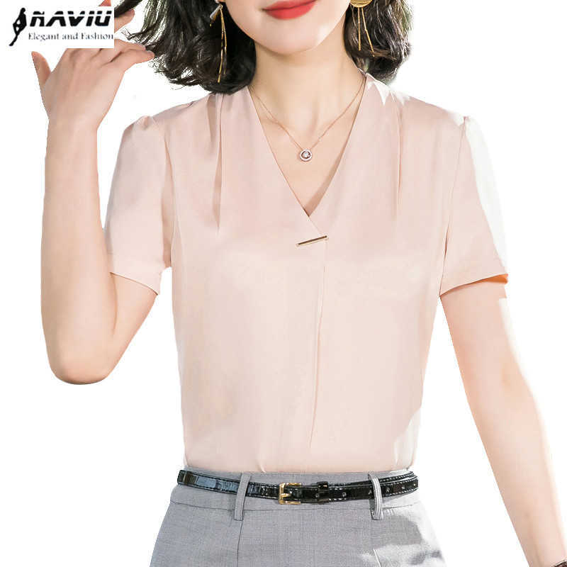 

Naviu Sexy V-Neck Fashion Blouse Women Summer Clothese For Office Ladies Short Sleeve Shirt Plus Size Tops 210604, White