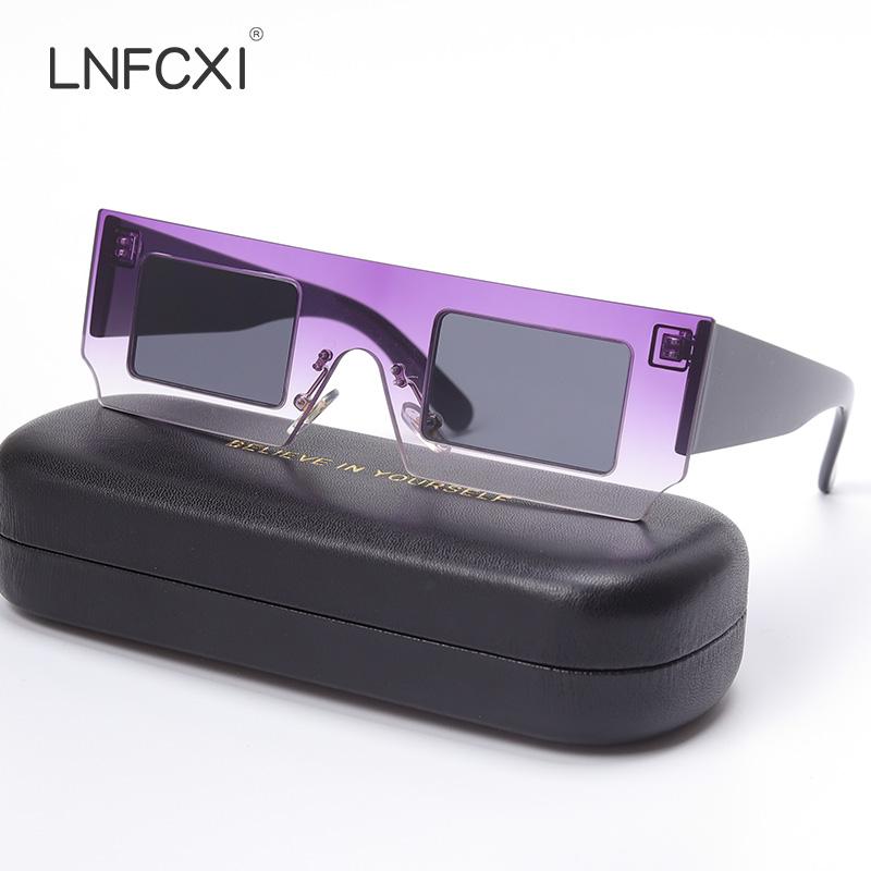 

Sunglasses LNFCXI Square Vintage Women One Piece Colors Male Sun Glasses Personalized Contrast Color Slice UV400