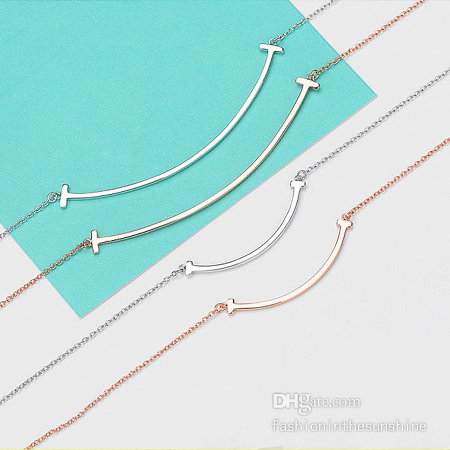 

Necklace Designer Jewelry 925 Sterling Silver Smile Pendant Necklaces Women Mens Diamond Chain Rose Gold Platinum for wedding gift 3 Colors come with BOX