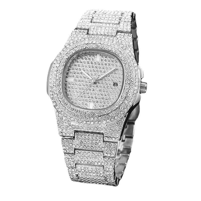 

Top Men's Stainless Steel Diamond Fashion Watch Chronograph Hip Hop Style Luxury Gold Quartz Watch 2021, Rose gold