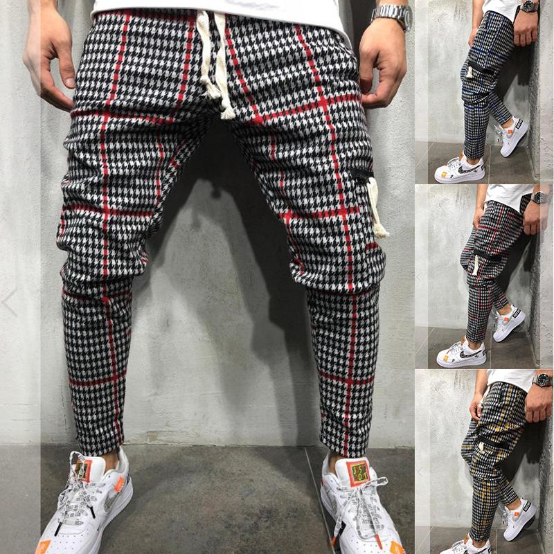 

Men's Pants Mens Fashion Casual Long Plaid Hip Hop Harem Trousers Streetwear Stacked Sweatpants Men, Black