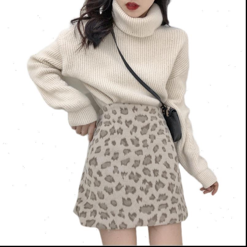 

Sexy Casual Fashion Women Skirts A Line Leopard Empire Cashmere Knee Length Clothes Autumn Winter, Black