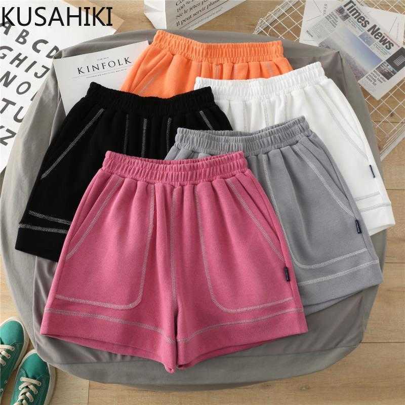 

KUSAHIKI Causal Letters Sweat Shorts Stretch High Waist Woman Bottoms Summer Wid Elef Short Feminimos Mujer 6H155 210602, Black