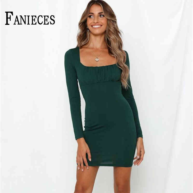 

Ins Spring Autumn Green Full Sleeve Pencil Dress Woman Office Lady Casual Simple Bodycon Mini Dresses Vestidos Femme Robe 210520