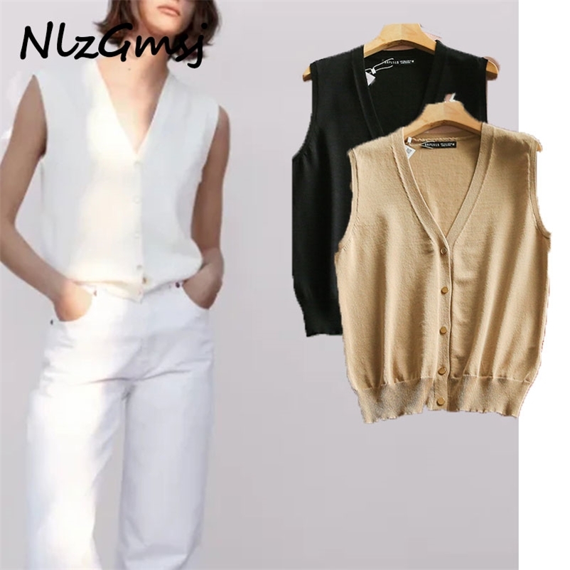 

Vest Women Summer V Neck Fashion Knitted Sweater Loose Vintage Femle Waistcoat Chic Oversize Short Top 04 210628, As picture