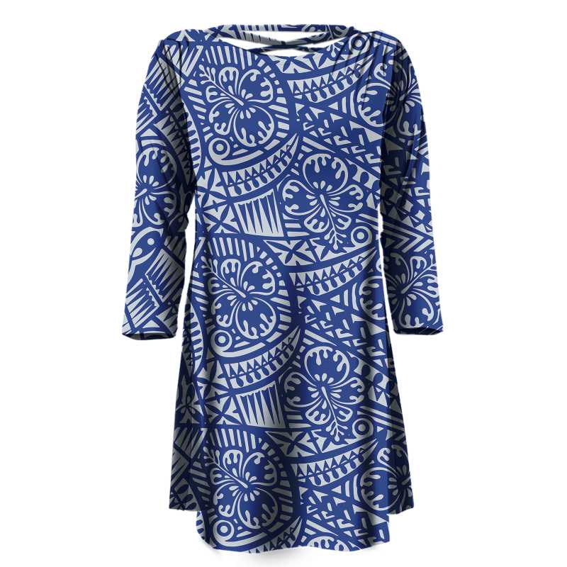 Robes décontractées Tissus imprimés polynésiens Mode féminine Robe ample à manches longues O-Neck Party Plus Size Clothing Custom On Demand Whole