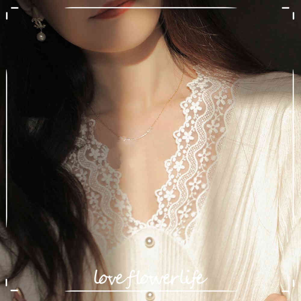 

Lace Knitted Sweater Women Korea Style Elegant Office Lady Pullover Female Casual Long Seeve V-Neck Vintage Base Shirts 210521, Black