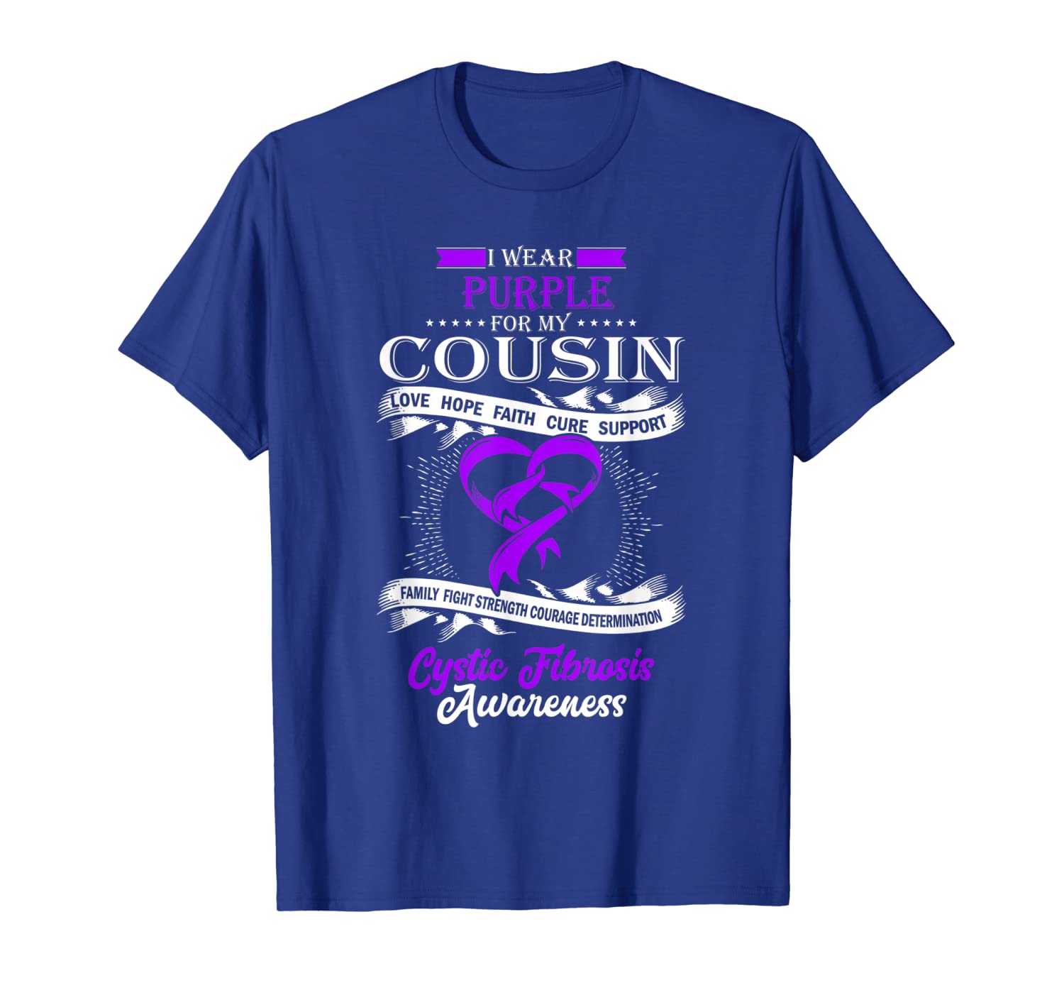 

i wear purple for my cousin cystic fibrosis support shirt, White;black