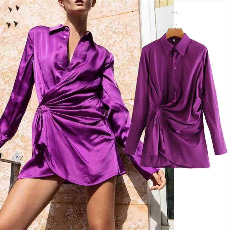 

za fashion shirt style women dress folds long sleeve loose turn down collar vestidos spring mini, Black;gray