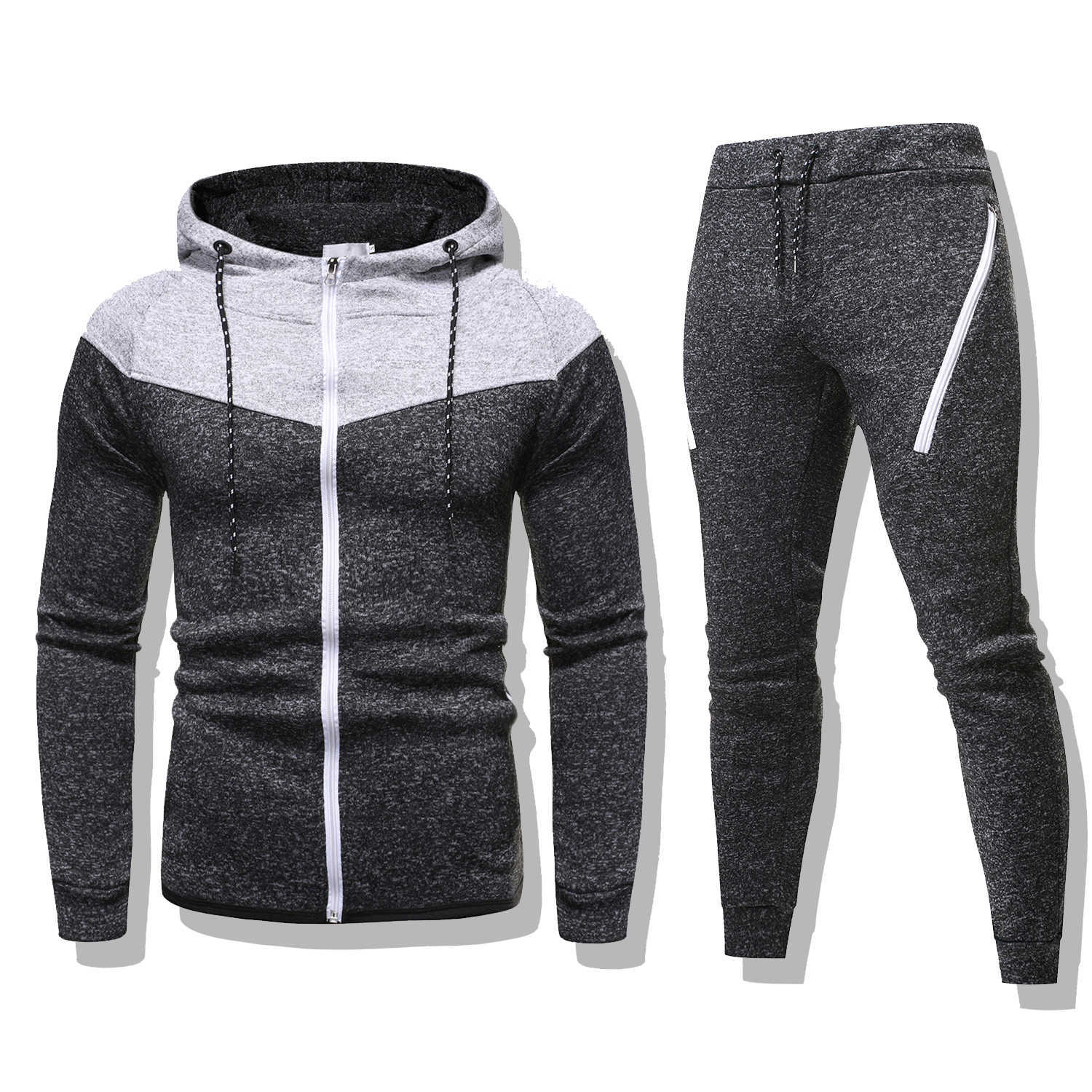 

Men Tracksuit Set Two Piece Set Patchwork Hoodies and pants Casual Sporting Suits Joggers Male Jogging Suits Grey Sweatsuit 210603, Kcd505 lightgrey