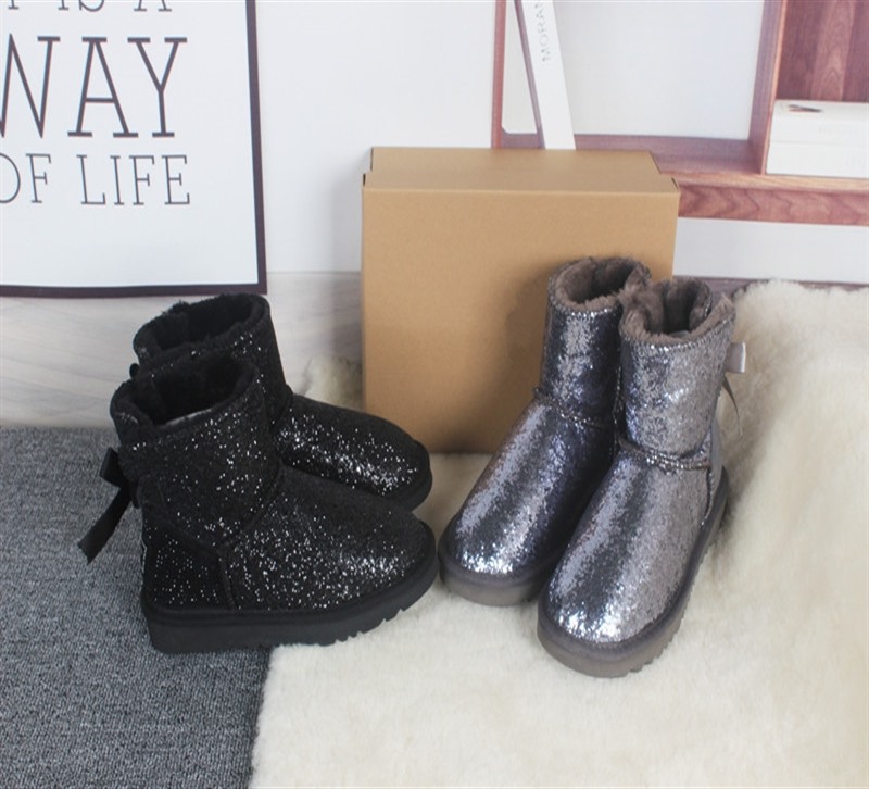 

women Boots Genuine Leather Australia Ankle Winter Boot For Shiny Shoes warm ski Fashion new Bailey Bowknot Sneakers, White