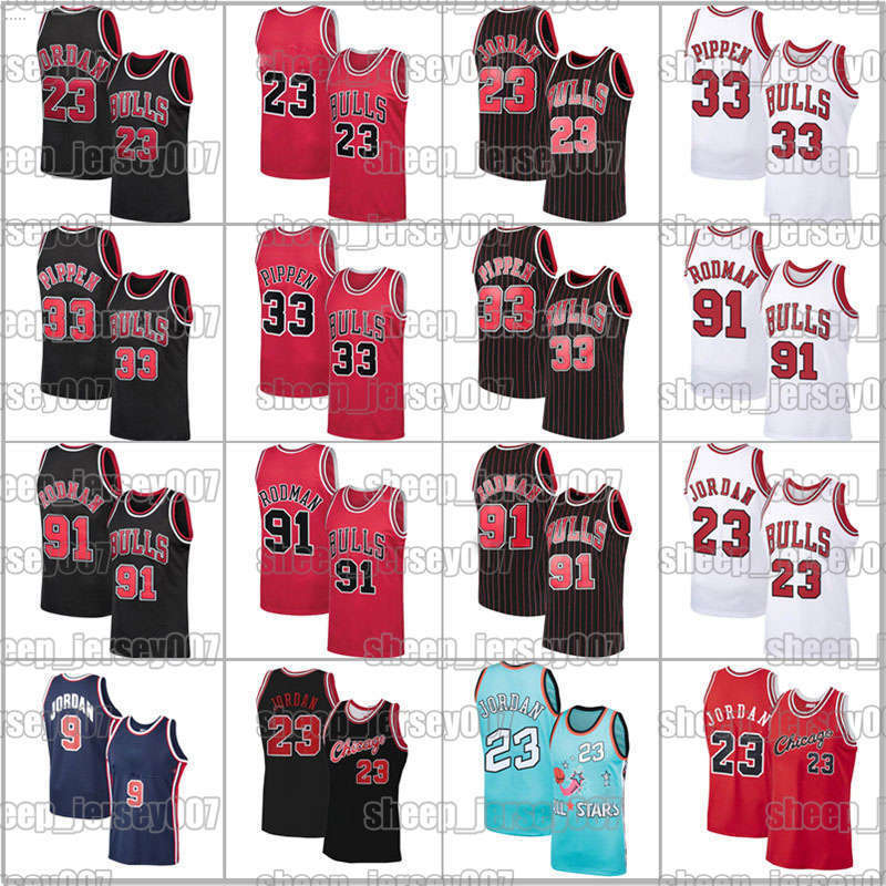 

NCAA Chicagos 23 Michael Jerseys Scottie 33 Pippen Dennis 91 Rodman Jersey Retro Bull Basketball Jersey, Black;red