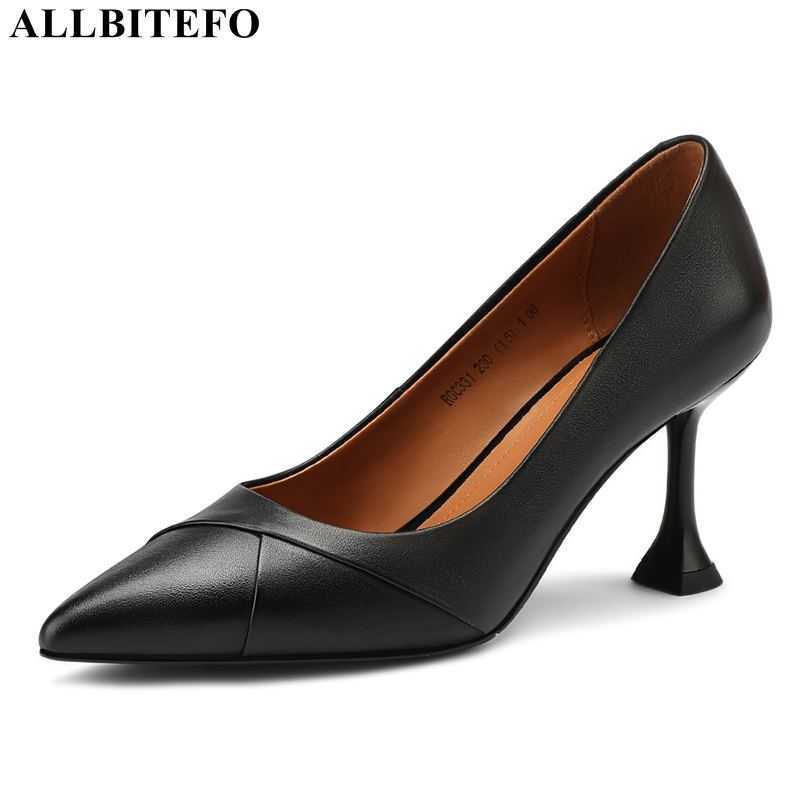 

ALLBITEFO high quality genuine leather brand high heels office ladies shoes women high heel shoes party women heels girls shoes 210611, As picture