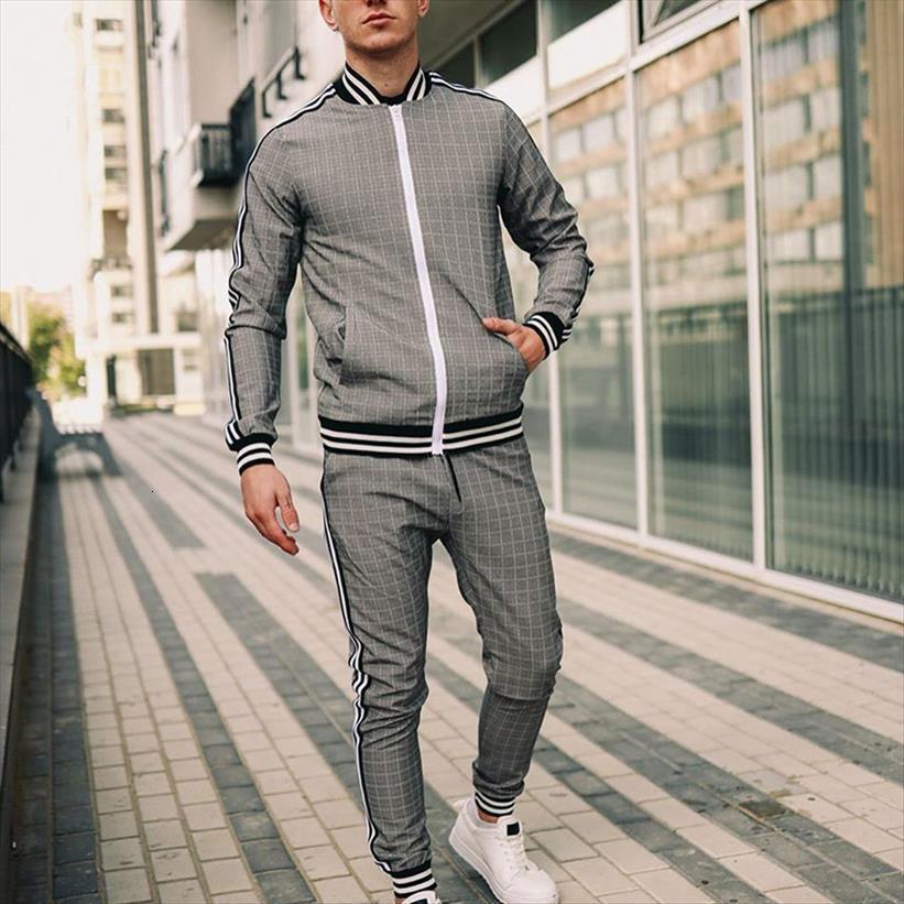 

zipper sets 2 pieces men tracksuits sweatshirt pants pullover sportwear male suit casual clothes two piece set, Gray