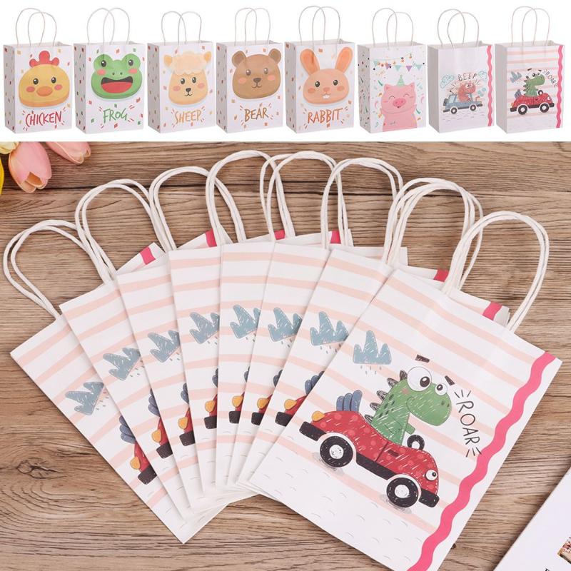 

Gift Wrap 10pcs Recyclable Lovely Cute Party Supplies Kraft Paper Cartoon Animal Handbag Shop Loot Candy Package Bag