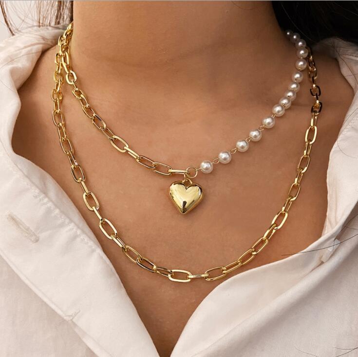 

Chokers Fashion Kpop Pearl Choker Necklace For Women Cute Multi-layer Coin Portrait Chain Pendant Necklaces Jewelry Girl Gift